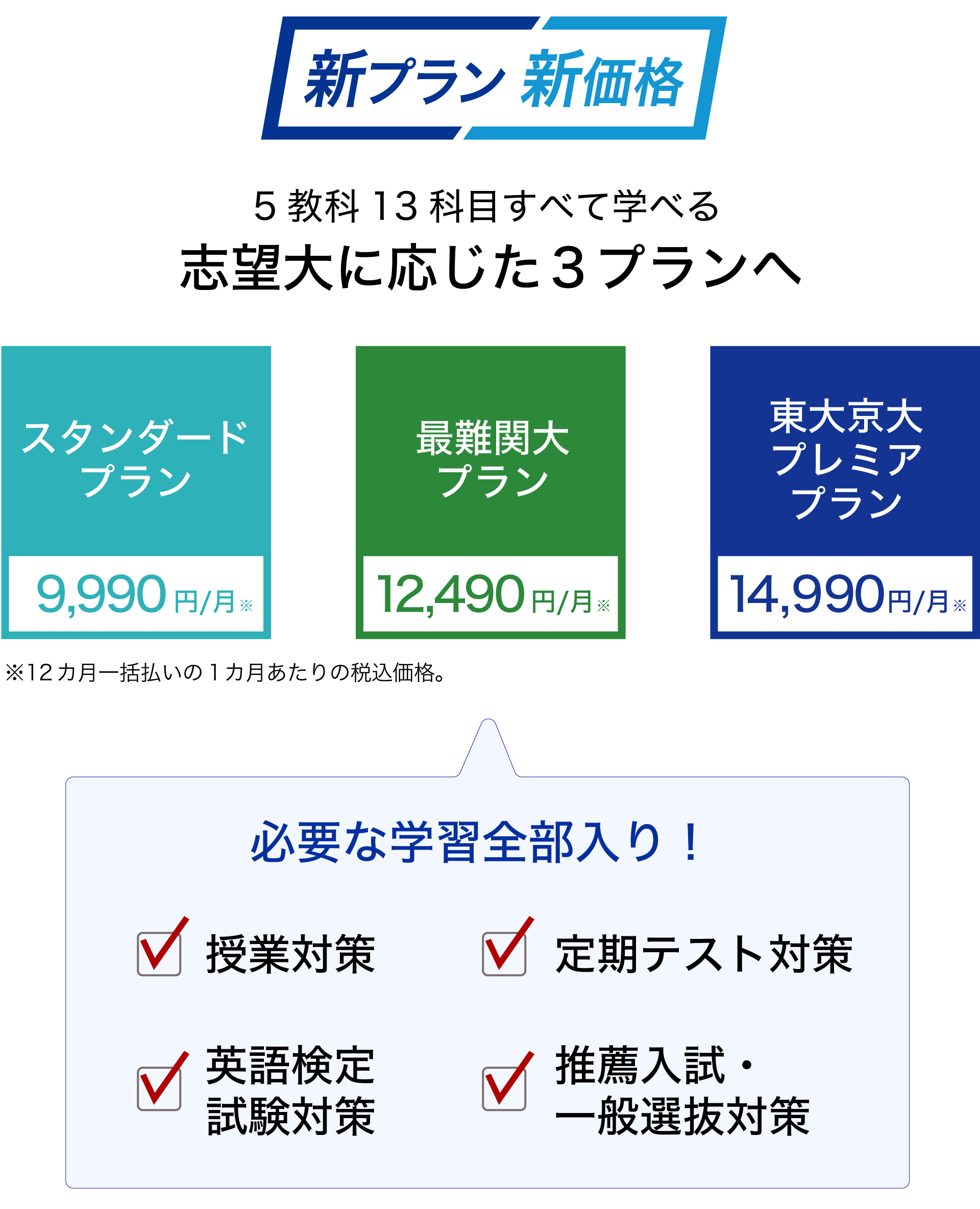 5教科13科目すべて学べる志望大に応じた3プランへ