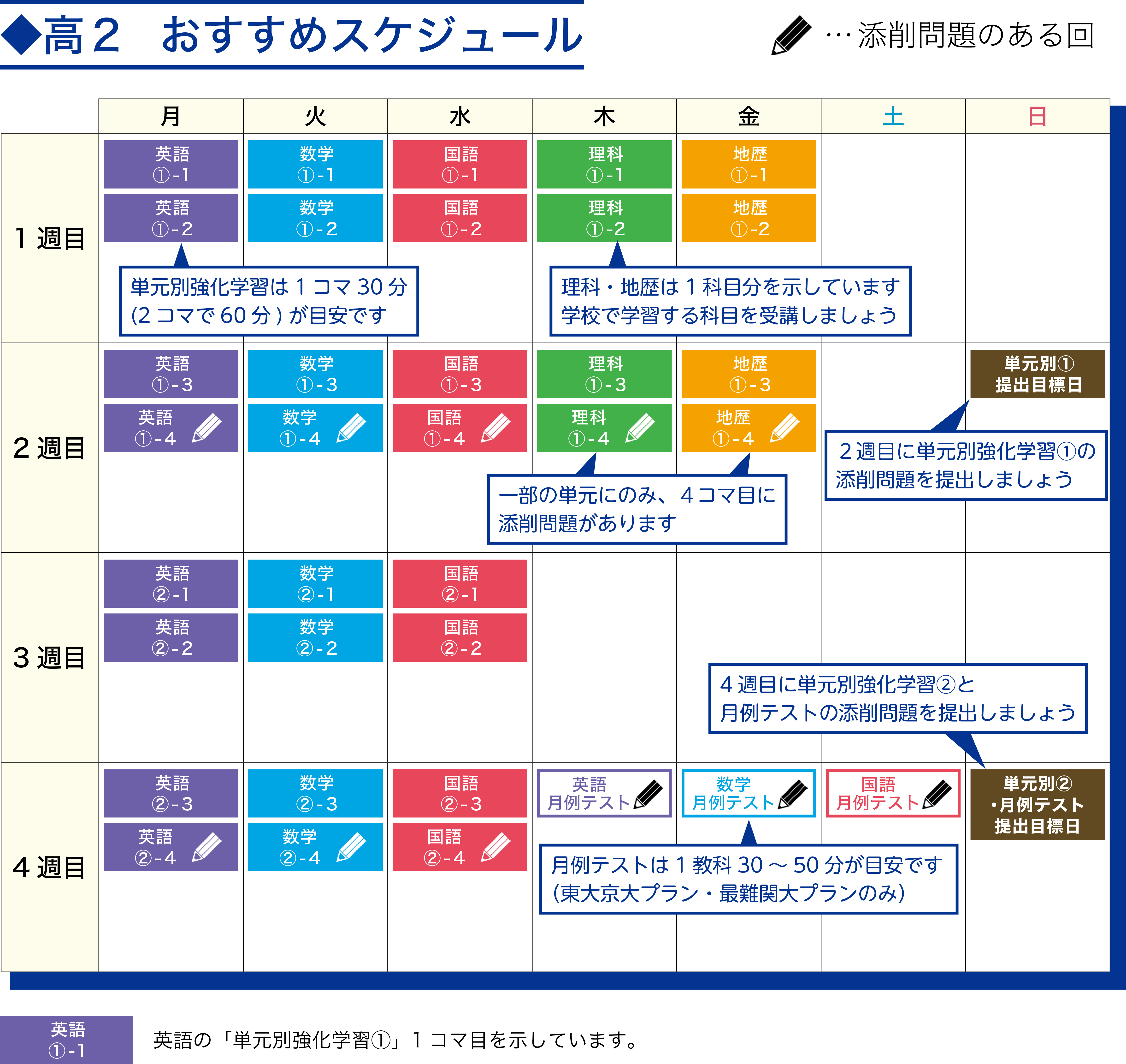 「学習スケジュール」カレンダー